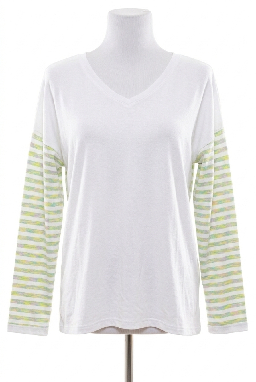 NEW ANGEL stripe v-neck long sleeve in white multi